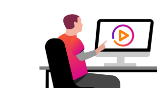 Illustration of a person sitting at their desk watching something on their computer screen