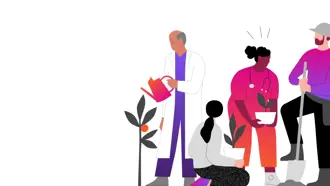 Illustration of four people of different ages working