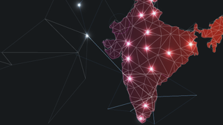 India with lines connected and bright circles at unique connections