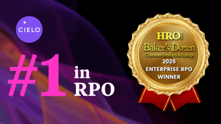 HRO Today Baker's Dozen 2025 Enterprise RPO Winner logo and Cielo Logo