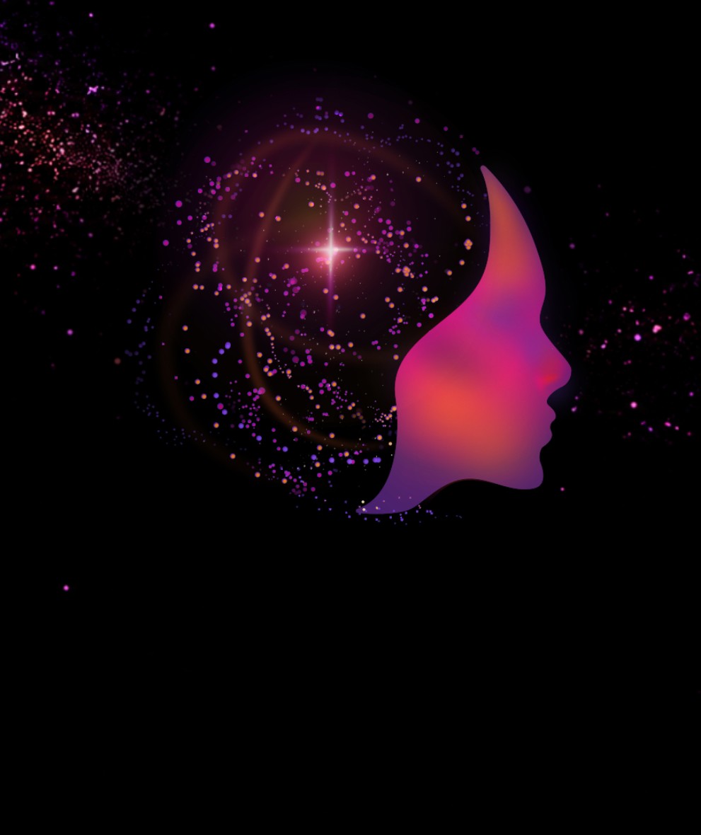 Chloe logo - AI pink face of a woman on black background