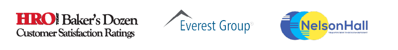 HRO Today Baker's Dozen, Everest PEAK Matrix and NelsonHall NEAT logos