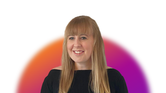 Laura Todd in front of Cielo orange sunburst image