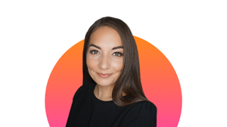 Rebecca Volpano with Cielo orange gradient glow behind