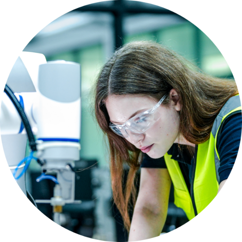 Person in laboratory with goggles 
