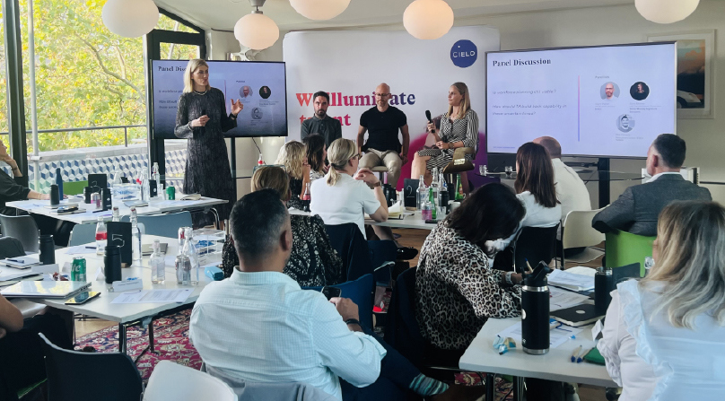 Sally Hunter, Executive Vice President – Revenue Strategy at Cielo, speaking to London roundtable attendees about workforce planning.